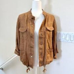 C&C California Women's Button Up Line Stylish Tan Jacket, L, NWT